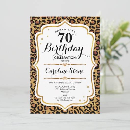 70e verjaardag - Gouden luipaard print Kaart (Staand voorkant)