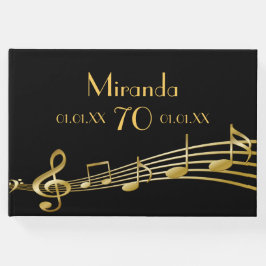 70e verjaardag gouden muzieknoten op zwart gastenboek