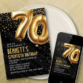 70e verjaardag gouden zwarte uitnodiging