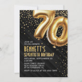 70e verjaardag gouden zwarte uitnodiging (Voorkant)