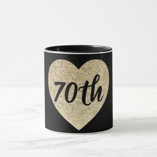 70e verjaardag goudsequine hartslag mok (Midden)