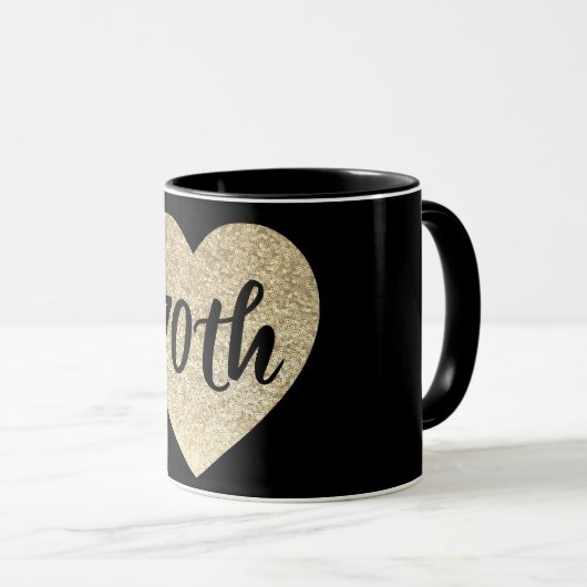 70e verjaardag goudsequine hartslag mok (Voorkant rechts)