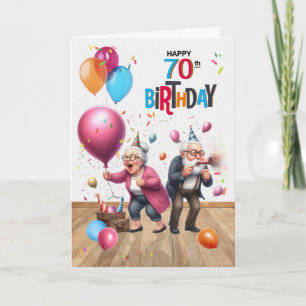 70e verjaardag Grappige oude man en vrouw ballonne Kaart