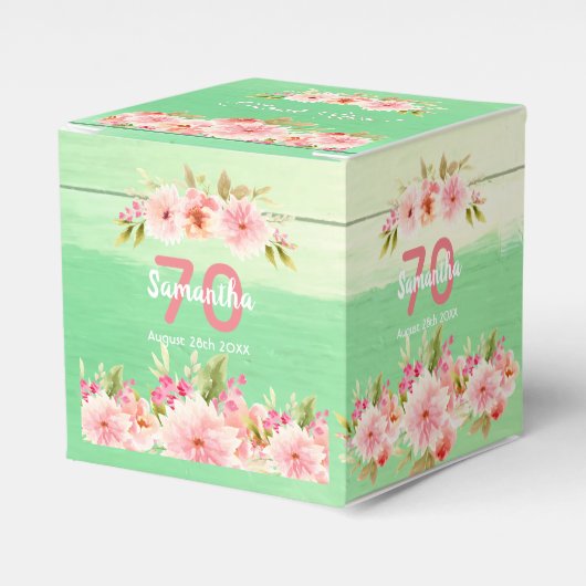 70e verjaardag groene houtfloralen rustic dank u bedankdoosjes (Voorkant Zijde)