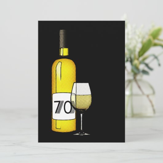 70e verjaardag: Halftoonwijnfles & glas Kaart (Staand voorkant)