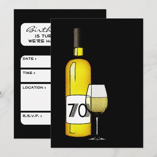 70e verjaardag: Halftoonwijnfles & glas Kaart (Voorkant / Achterkant)
