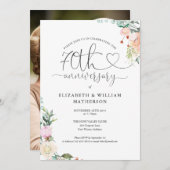 70e verjaardag Hart Script Bloem Foto Kaart (Voorkant / Achterkant)