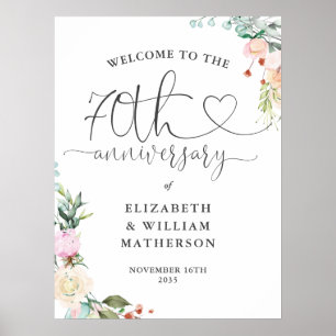 70e verjaardag Hart Script Bloemrijke Welkomstbord Poster