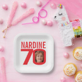 70e verjaardag helderrood wit 70 aangepaste foto papieren bordje (Feest)