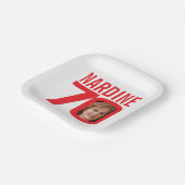 70e verjaardag helderrood wit 70 aangepaste foto papieren bordje (Gebogen)