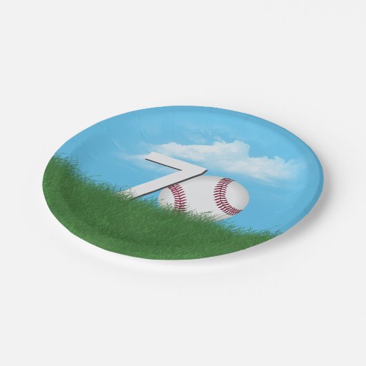 70e verjaardag honkbal in groen gras papieren bordje (Gekanteld)