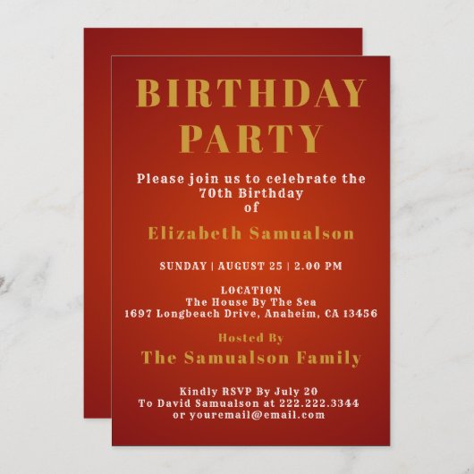 70e verjaardag instellen normen rode verjaardag pa kaart (Voorkant / Achterkant)