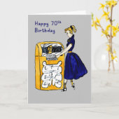 70e verjaardag Kaart Retro Juke Box & Lady (Gele Bloem)
