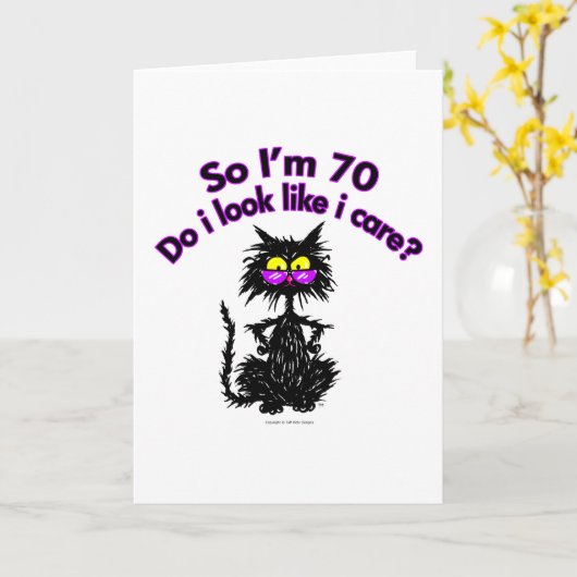 70e verjaardag kat cadeautjes kaart (Gele Bloem)