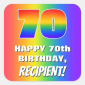 70e verjaardag: kleurrijk, vun regenboogpatroon # vierkante sticker (Voorkant)