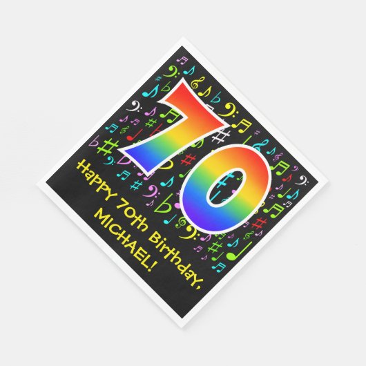 70e verjaardag - kleurrijke muzieksymbolen, Rainbo Servet (Hoek)