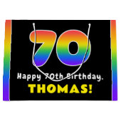 70e verjaardag: kleurrijke regenboog # 70, aangepa groot cadeauzakje (Voorkant)