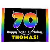 70e verjaardag: kleurrijke regenboog # 70, aangepa groot cadeauzakje (Achterkant)