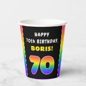 70e verjaardag: kleurrijke regenboog # 70, aangepa papieren bekers (Voorkant)
