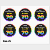 70e verjaardag: kleurrijke regenboog # 70, aangepa ronde sticker (Vel)