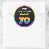 70e verjaardag: kleurrijke regenboog # 70, aangepa ronde sticker (Tas)