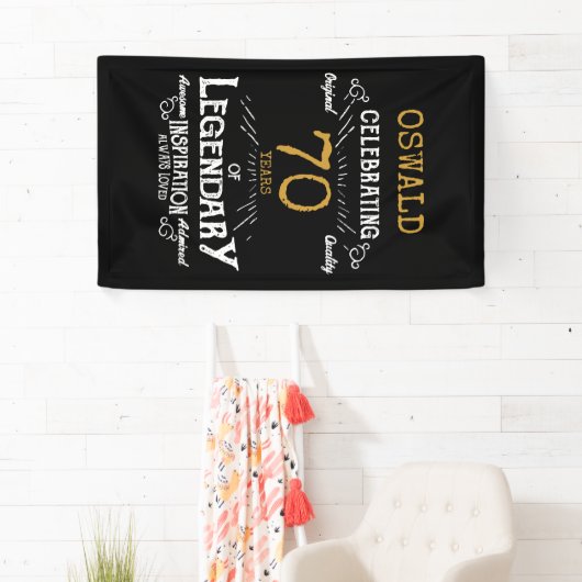 70e verjaardag Legendary Zwart Goud Retro Spandoek (Insitu)