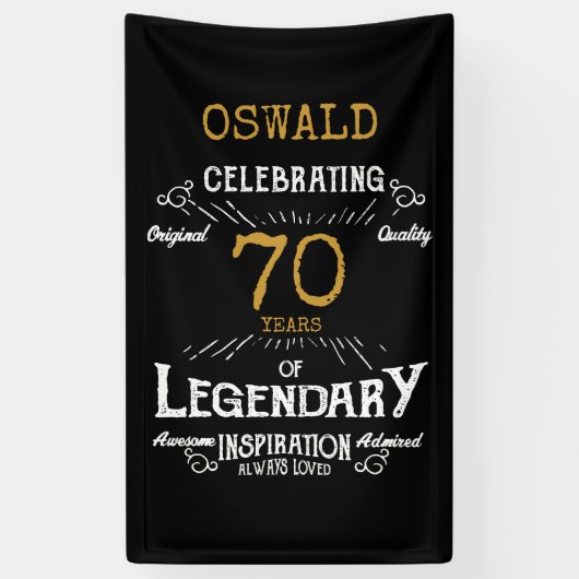 70e verjaardag Legendary Zwart Goud Retro Spandoek (Verticaal)