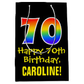 70e verjaardag: Leuk, Vet, Kleurrijk, Regenboog "7 Medium Cadeauzakje (Voorkant)
