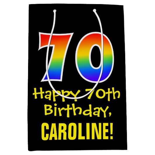 70e verjaardag: Leuk, Vet, Kleurrijk, Regenboog "7 Medium Cadeauzakje (Voorkant)