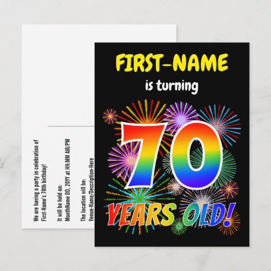 70e verjaardag - Leuk vuurwerk, Rainbow Look "70" Briefkaart (Voorkant / Achterkant)