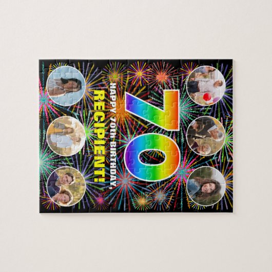 70e verjaardag: Leuke regenboog #, Aangepaste naam Legpuzzel (Horizontaal)