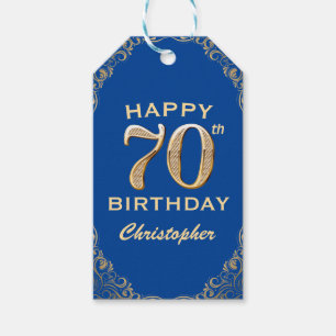 70e verjaardag Lijst Blauw en Glitter Glitter Cadeaulabel