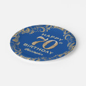 70e verjaardag Lijst Blauw en Glitter Glitter Papieren Bordje (Gekanteld)