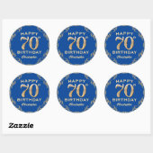 70e verjaardag Lijst Blauw en Glitter Glitter Ronde Sticker (Vel)