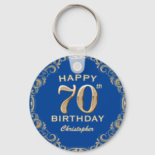 70e verjaardag Lijst Blauw en Glitter Glitter Sleutelhanger