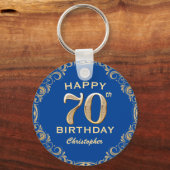 70e verjaardag Lijst Blauw en Glitter Glitter Sleutelhanger (Voorkant)