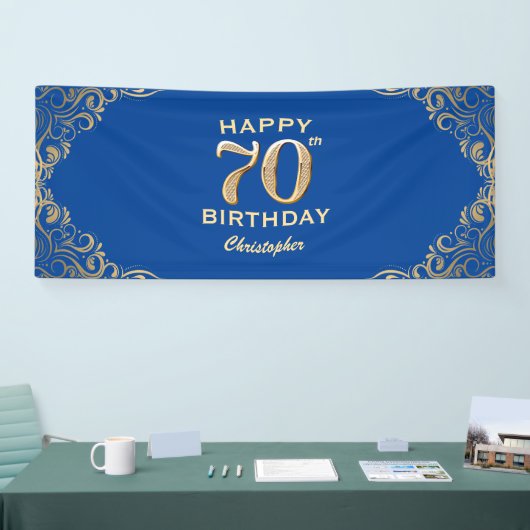 70e verjaardag Lijst Blauw en Glitter Glitter Spandoek (Beurs)
