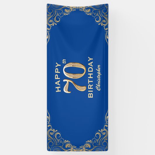 70e verjaardag Lijst Blauw en Glitter Glitter Spandoek (Verticaal)