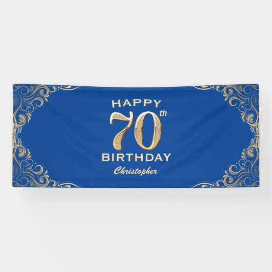 70e verjaardag Lijst Blauw en Glitter Glitter Spandoek (Horizontaal)