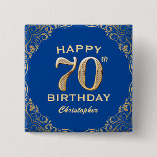 70e verjaardag Lijst Blauw en Glitter Glitter Vierkante Button 5,1 Cm