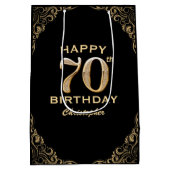 70e verjaardag Lijst voor zwarte en goudglitter Medium Cadeauzakje (Achterkant)