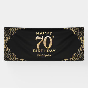 70e verjaardag Lijst voor zwarte en goudglitter Spandoek