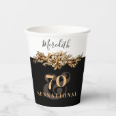 70e verjaardag Luxury Golden Flowers Elegant Class Papieren Bekers (Voorkant)