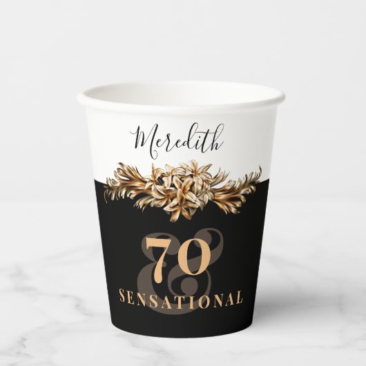 70e verjaardag Luxury Golden Flowers Elegant Class Papieren Bekers (Voorkant)