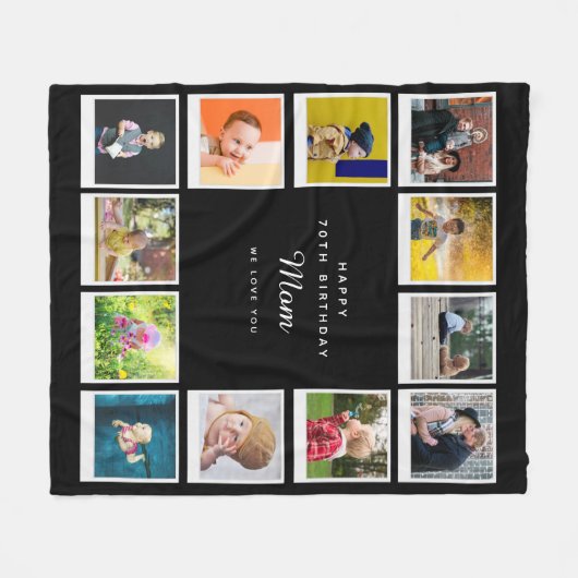 70e verjaardag Mam Foto Collage Sjabloon Black Fleece Deken (Voorkant (Horizontaal))