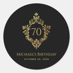 70e Verjaardag Man Zwart Goud Elegant  Crest Ronde Sticker