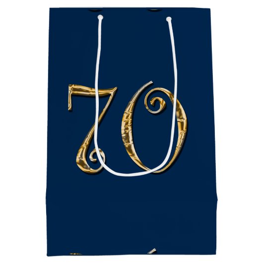 70e verjaardag | MANNEN blauw goud Medium Cadeauzakje (Achterkant)