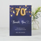 70e verjaardag Marine Blauw Goud Sterren Bedankkaart (Staand voorkant)