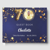 70e Verjaardag marine blauw goud sterren foto Gastenboek (Voorkant)