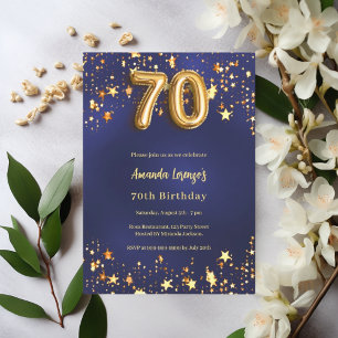 70e verjaardag Marine Blauw Goud Sterren Kaart
